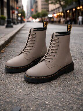 Dr. Martens Zavala Leather Boots Women’s 7 AirWair Taupe Pink Combat Boots NWOT